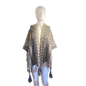 Handmade Crochet Shawl Black & Brown Zig Zag Pattern Boho Wrap